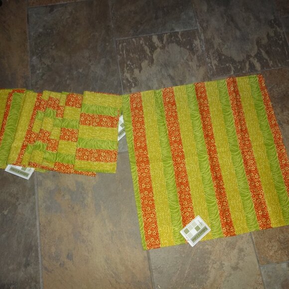 10 Vtg/NEW Dinner Napkins Fallani & Cohn Bamboo stripe gold green orange Cotton - Picture 2 of 8